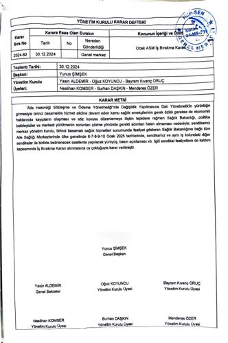 6-10 OCAK TARİHLERİNDE AİLE SAĞLIĞI MERKEZLERİNDE İŞ BIRAKIYORUZ